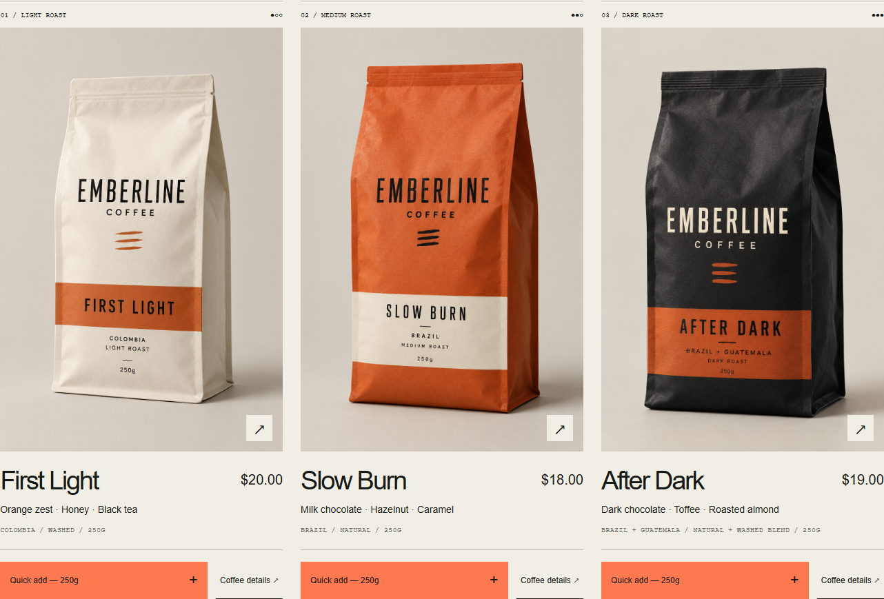 Three coffees, complete packaging